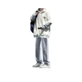 Двухкомпонентный комплект (Бежевый худи + Светло-синие джинсы)