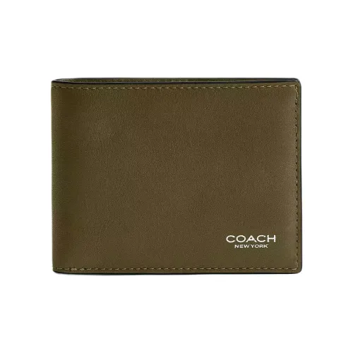 COACH BILLFOLD Естественный КОРОЗИНОВЫЙ Кожаный Кошелек Мини Мужской Зеленый