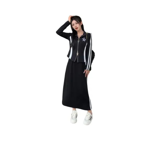 BVODE Черный топ + Юбка Женские Комплекты с юбкой