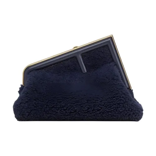 FENDI First Sheepskin Lambskin Crossbody Clutch Small Women's Dark Blue