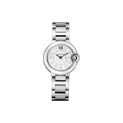 Cartier Blue Balloon Collection Кварцевый механизм Женские часы 28 мм Серебристый циферблат Стальной корпус Стальной ремешок