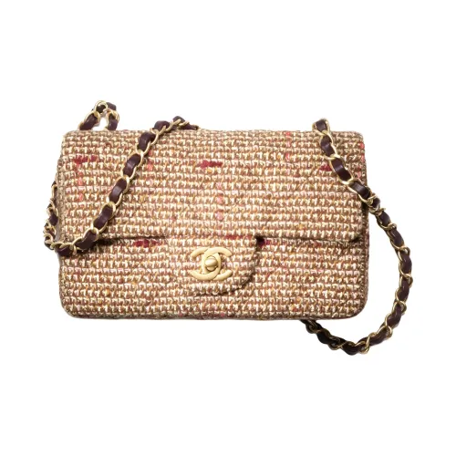 CHANEL Classic Flap CF Хлопковая шерсть Саржа Мягкий Шерстяной Сумка через плечо Мини Женская Коричневый Многоцветный