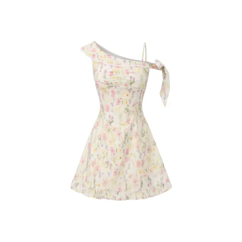 CHIWAWAMEME Бежево-абрикосовое цветочное платье женское слип-платье