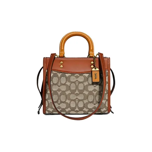 COACH Rogue Жаккардовая ткань с дубленой кожей и замша Сумка через плечо Сумка Маленькая Женская Коричневая