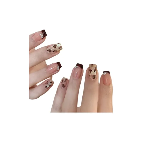 T Z Французский Яркий Леопардовый принт Кошачий глаз False Nail Короткий Стиль Майярд Цвет Однотонный Блестки 16mm