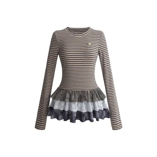 UNIFREE Кофейные полоски Женские T-рубашки