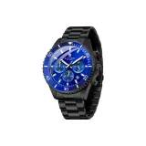 Черный стальной браслет, черный корпус, синий циферблат