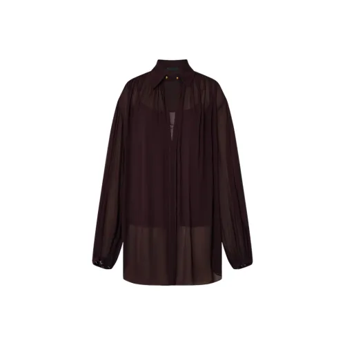 MO CO Красный Коричневый Шифоновые Рубашки для Женщин