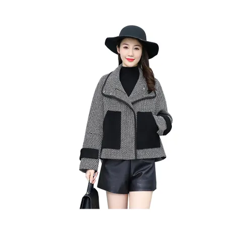 MJ Черный Белый Женское Короткое Пальто