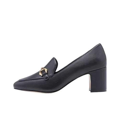 Stuart Weitzman SW Owen Buckle Грубый каблук Высокие каблуки 6 см Женские Черный