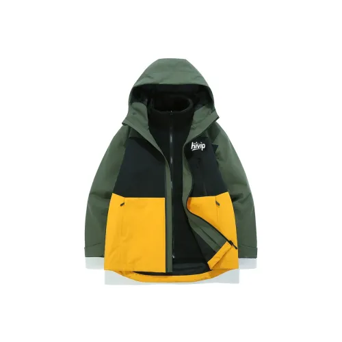 HiVIP Армейский Зеленый Пэчворк 3 в 1 Унисекс Куртки