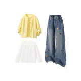 Однотонный Теплый Желтый + Однотонный Джинсовый Синий + Однотонный Гардения Белый