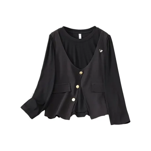 YUNFEIXIU Рубашка Fashion Casual Свободный крой Похудение Большой размер Mock Двухкомпонентный топ Корейский стиль Универсальный Осенний Женский