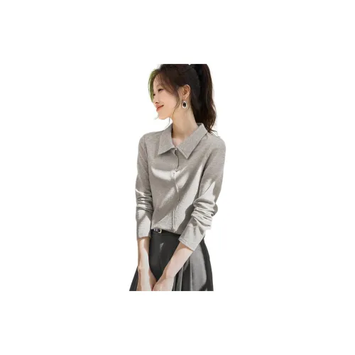 Mo Han Yi Mei Светло-серый Длинный рукав Женская рубашка