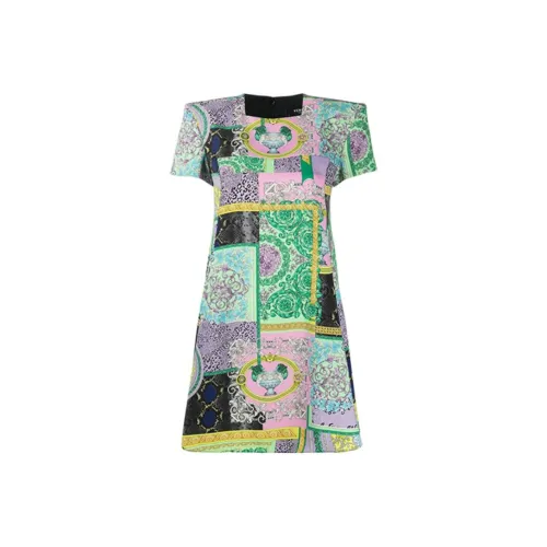 VERSACE Зеленые Женские Короткие Платья с Короткими Рукавами