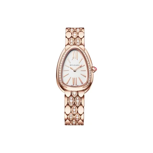BVLGARI Serpenti Seduttori Women's Watch Кварцевый механизм 18K Розовое золото Ремешок 33 мм Белый циферблат