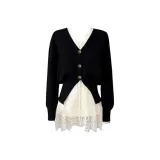 Чёрный свитер + кружевной топ