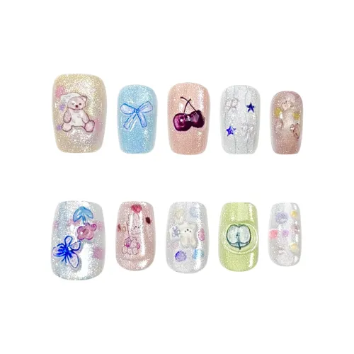 Yun Yue Joe Весна Масло Картины Медведь False Nail Короткий LADDER Дофаминовая одежда Многоцветный Смудж