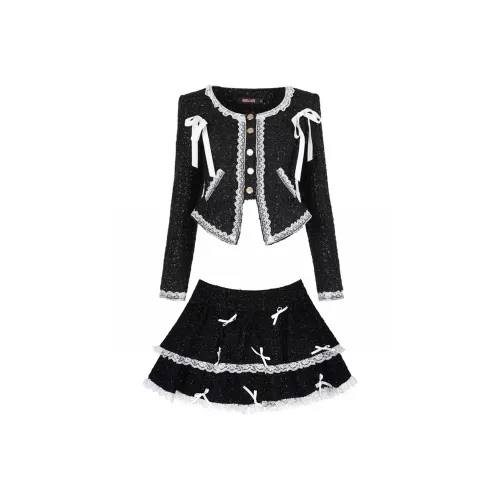 YINLEI Черный Двухкомпонентный Комплект Женские Юбка и Топ