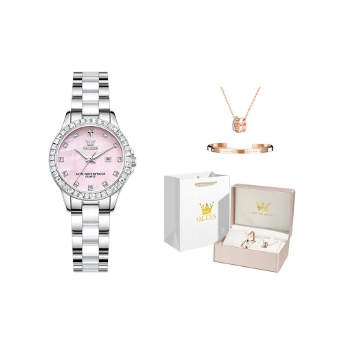 OLEVS Кварцевый механизм Часы Женские Розовый циферблат