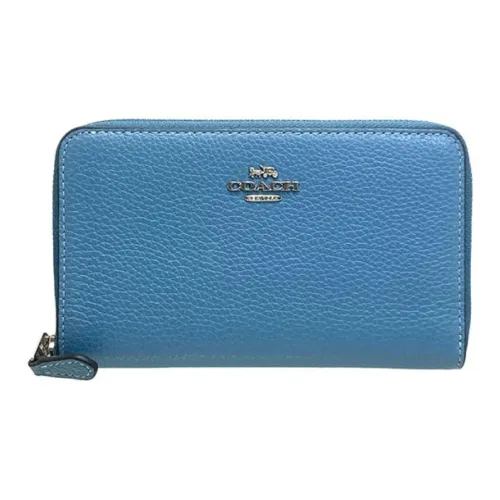 COACH Id Zip Wallet Утонченный Pebble Кожа Клатч Держатель для карт кошелек Средний Женский Светло-синий