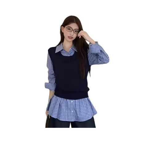REMOULD Клетчатая рубашка + темно-синяя майка женские трикотажные изделия