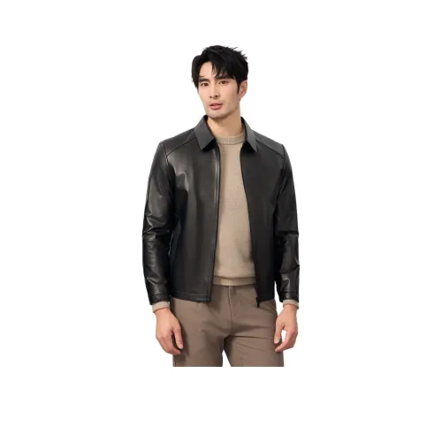 JIMU Натуральная кожа Куртка Мужская топ с текстурой Soft Коровья кожа Осенняя MID Потертый Тонкая Бизнес кожа Куртка Куртка Мужская