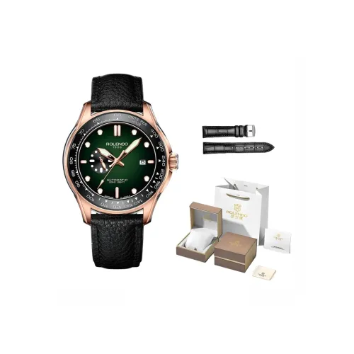ROLENDO R Механическое устройство часы с ремешком из коровьей кожи зеленый циферблат мужские часы