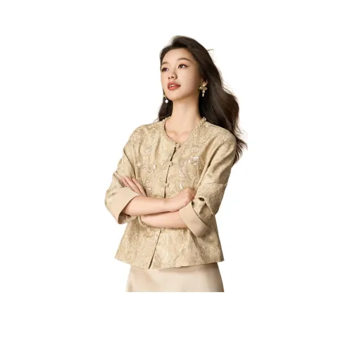 Mylan Абрикос [Плотный с бусинами дизайн] Женское короткое пальто