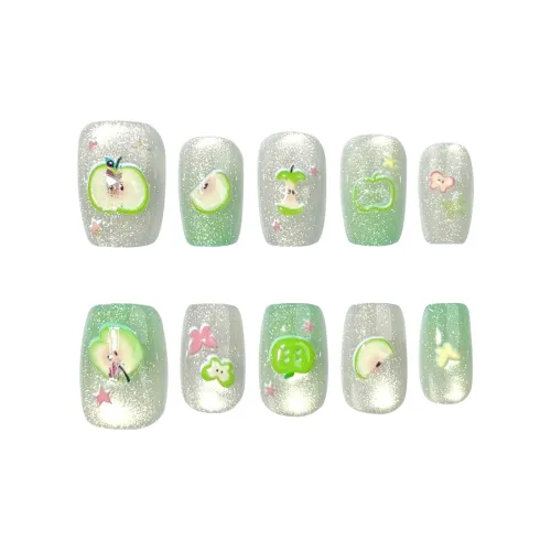 Yun Yue Joe Весна Атмосфера Зеленое яблоко Crushed Ледяной Кошачий глаз False Nail Короткий LADDER Зеленый Смоки Кошачий глаз