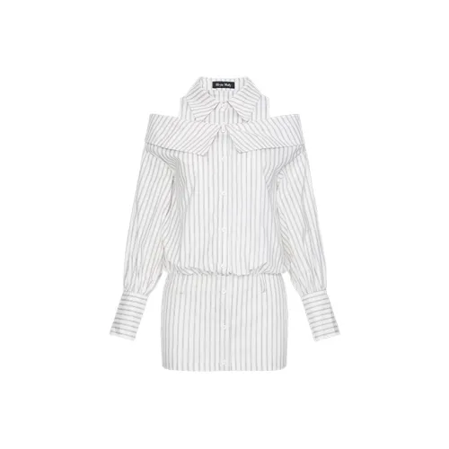 HYTE MOLY Серый Белый Полосы Женские Длинные Рукава Платья