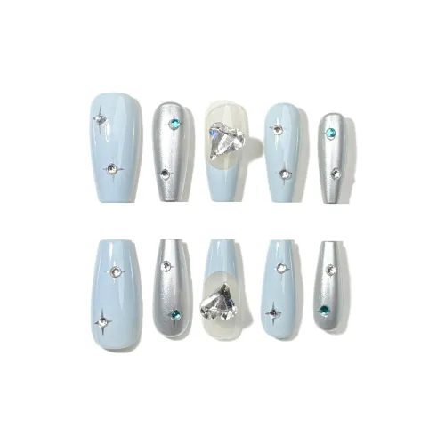 Yun Yue Joe Y2K Синий Magic Mirror Серебряный Сладкий Cool False Nail Средний LADDER Серебряный Однотонный Металл