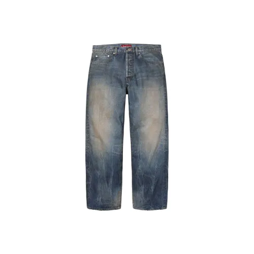Supreme FW25 WEEK5 Потертый Loose Fit Selvedge Джинсы Jeans Унисекс