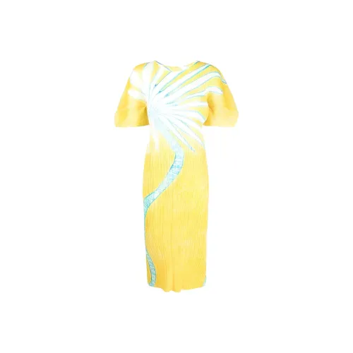 PLEATS PLEASE ISSEY MIYAKE Короткий рукав Платье Женское Желтый Canary