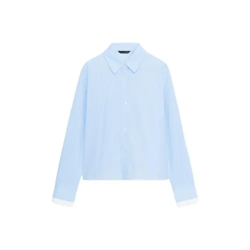 ZARA Белый Небесно-голубой Женские Рубашки