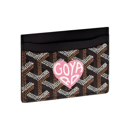 GOYARD Холст Телячья кожа Держатель для карт Держатель для карт Унисекс Черный Розовый Маленькое сердце