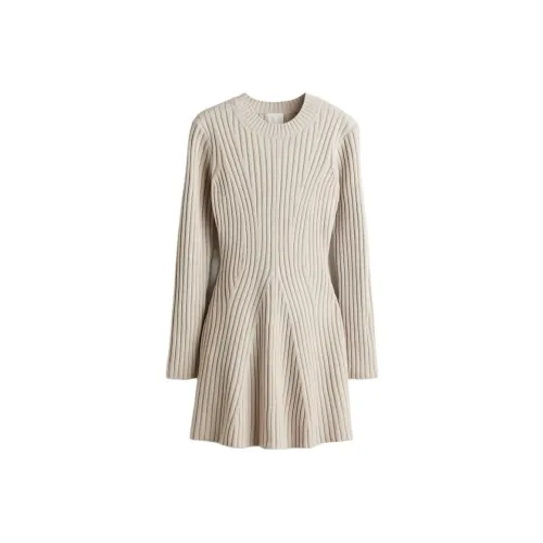 H M Светлый Бежевый Женские Платья с Длинным Рукавом