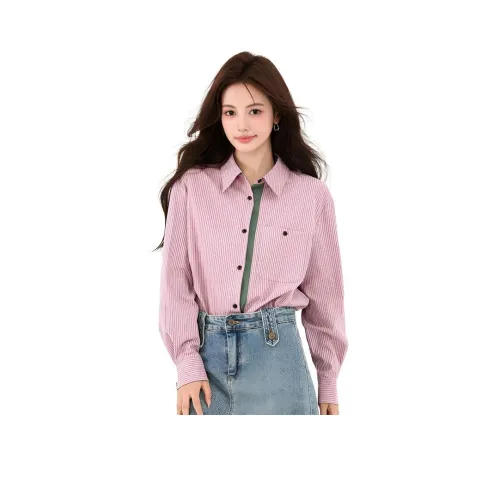 SNZX Розовые полосы Цветовой блок Рубашка Женские Рубашки