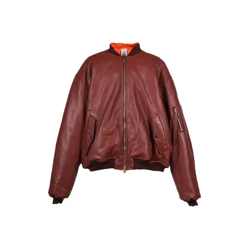 Vetements Бордо Красный Мужская Кожаная Куртка