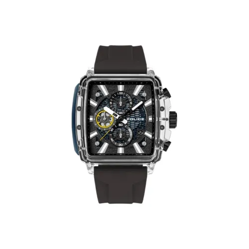 Police Мужские часы Кварцевый механизм Силиконовый ремешок 43*43,8 мм Черный циферблат