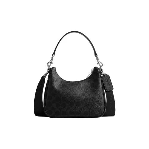 COACH Подпись Покрытый холст Хобо Сумка Сумка через плечо Сумка на плечо Маленькая Женская Черная Серый