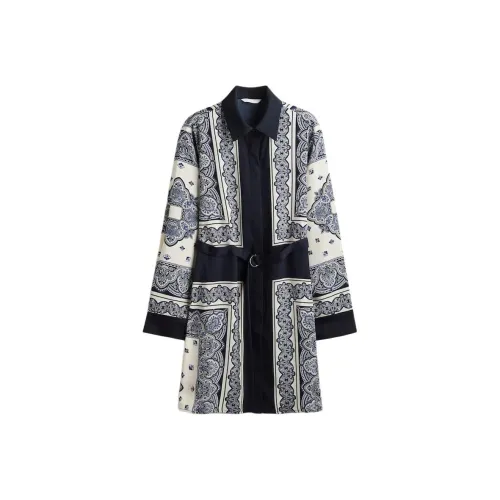 H M Морской синий Узор Женские Платья с длинным рукавом