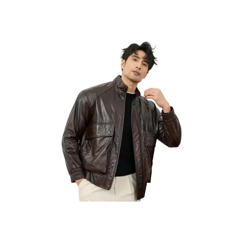 JIMU Темно-коричневый Мужская Кожаная Куртка