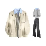 Хаки + Светло-серый свитшот + Черные штаны