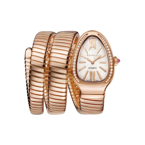 BVLGARI Serpenti Series Женские часы Автоматический механический механизм 18K Розовое золото Ремешок 35 мм Белый циферблат