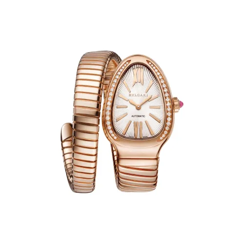 BVLGARI Serpenti Series Женские часы Автоматический механический механизм 18K Розовое золото Ремешок 35 мм Белый циферблат