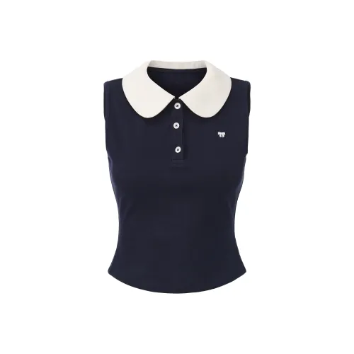 CHIWAWAMEME Преппи Темно-синий Без рукавов Топ Женские T-рубашки