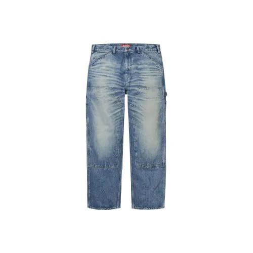 Supreme FW25 Потертый Двойной Колено Деним PAINTER Jean Джинсы Унисекс