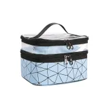 Двухслойная сумка для макияжа с ромбовидным узором, портативная, цвет небесно-голубой, 1 штука