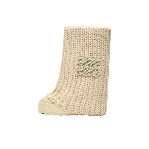 Casadei Двойной Лицо Колено Высокие Сноубутсы 8 см Женские Белые